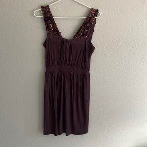 Anthropologie deletta chocolate brown dress with beaded shoulders *needs repair*
